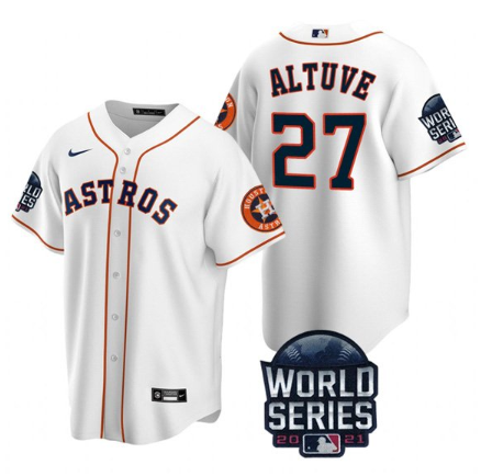 Men's Houston Astros #27 Jose Altuve 2021 White World Series Cool Base Stitched Baseball Jersey